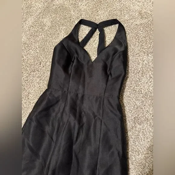 Alfred Sung V-neck Halter Satin Trumpet Gown D761 | Size 2 | Black - Picture 4 of 8